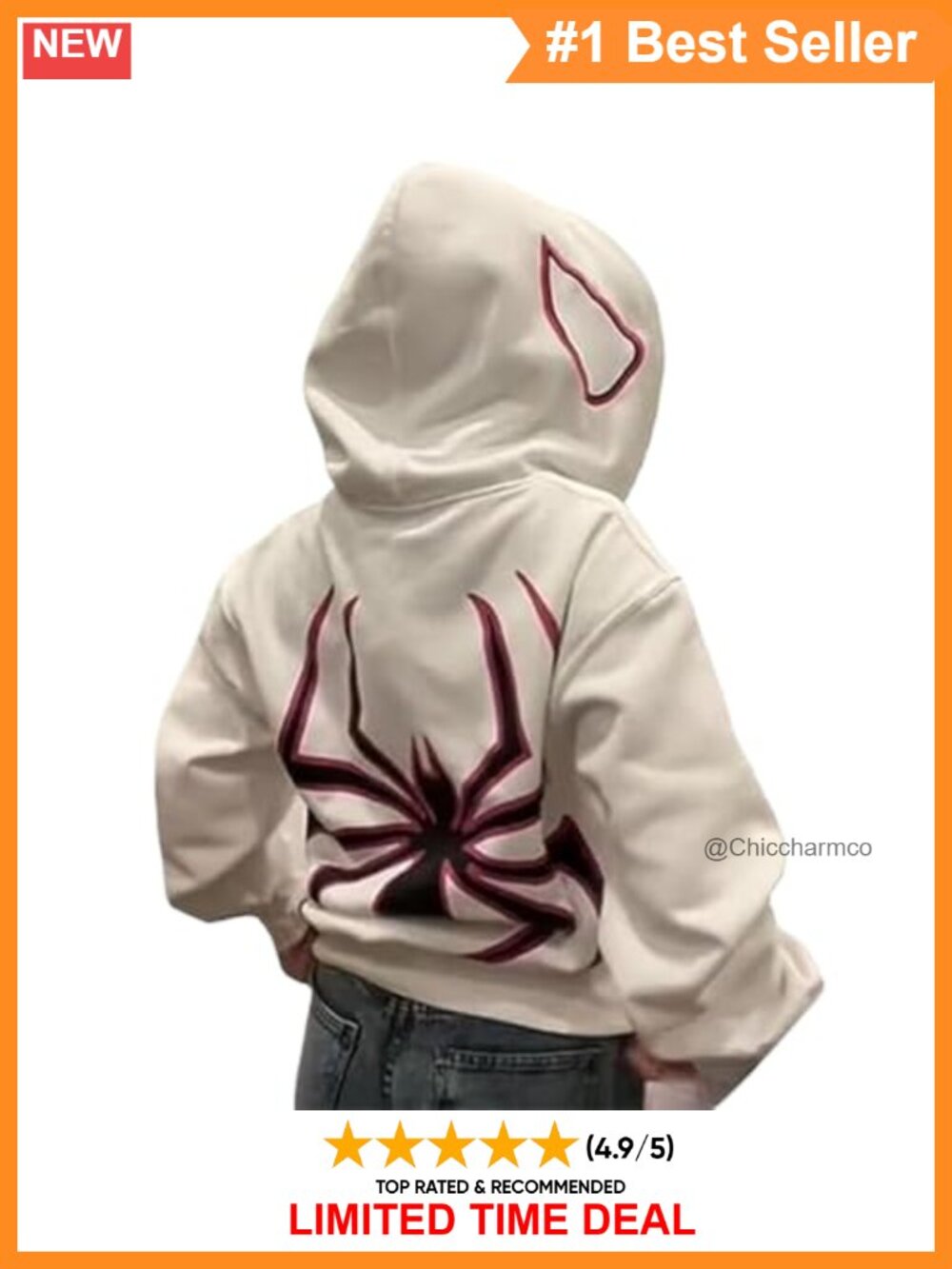 Oversized Y2K Spider Graphic Zip Up Hoodie Long Sleeve Casual Streetwear